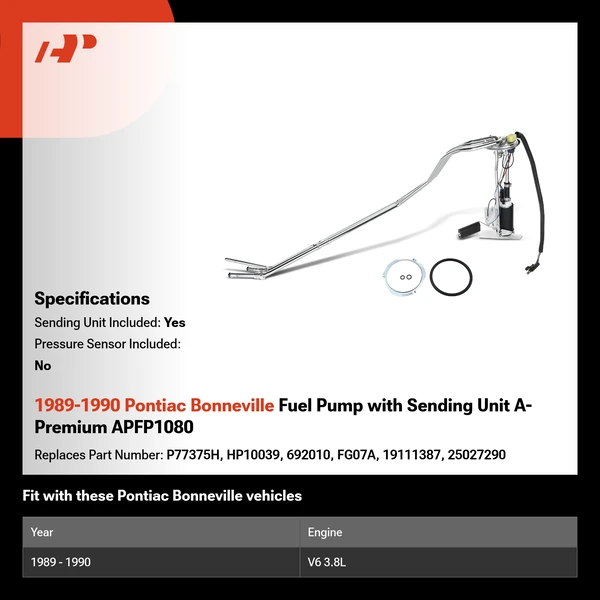 1989-1990 Pontiac Bonneville Fuel Pump with Sending Unit A-Premium APFP1080