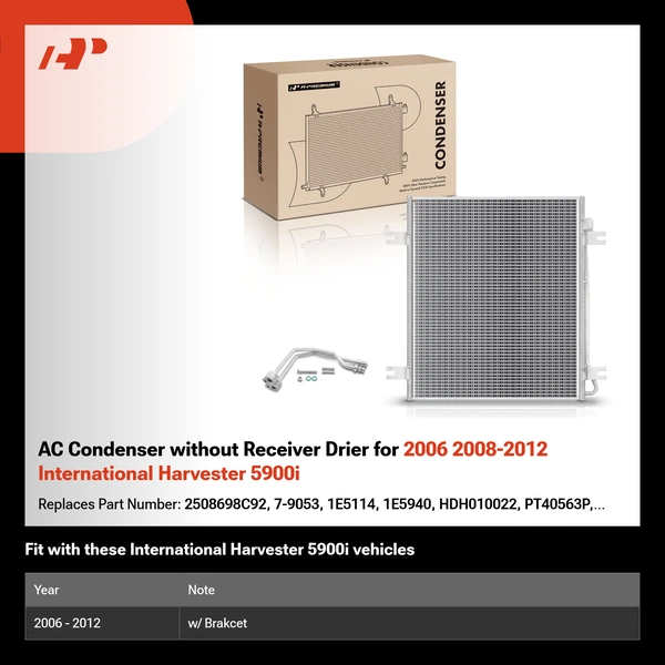 AC Condenser without Receiver Drier for 2006 2008-2012 International Harvester 5900i