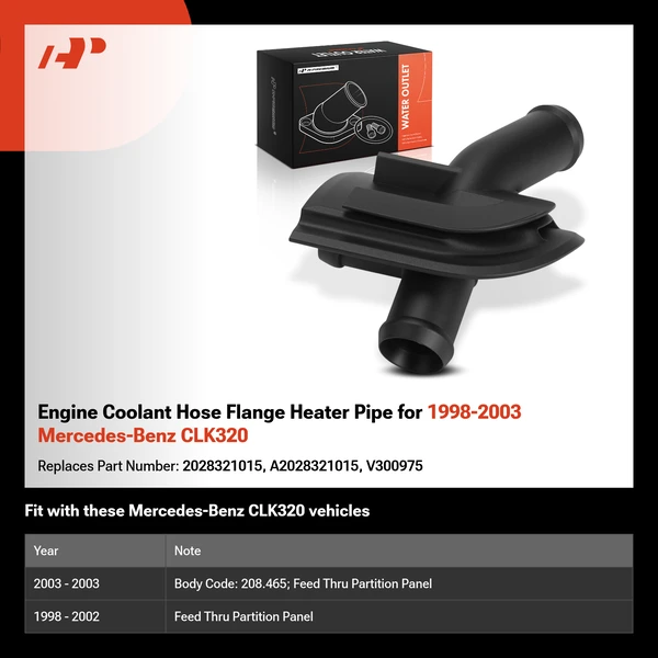 Engine Coolant Hose Flange Heater Pipe for 1998-2003 Mercedes-Benz CLK320