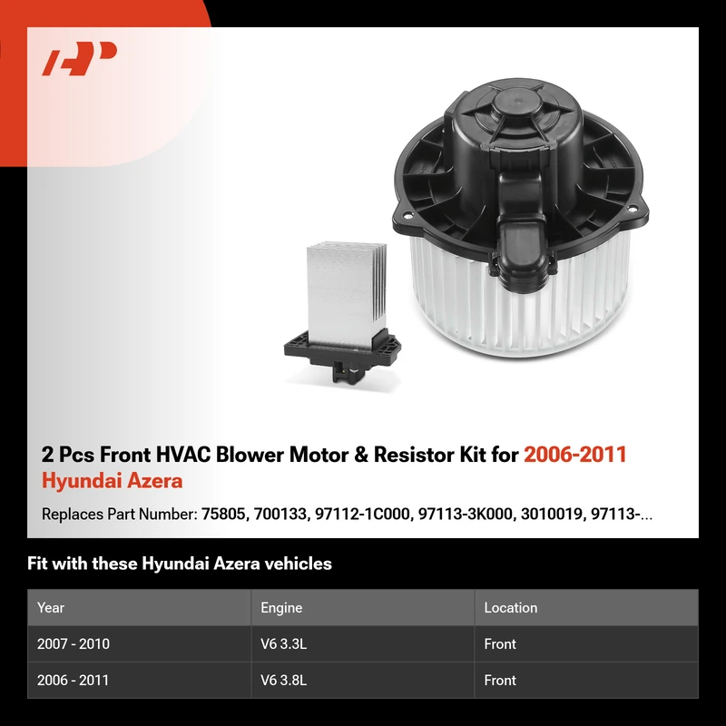 2 Pcs Front HVAC Blower Motor & Resistor Kit for 2006-2011 Hyundai Azera
