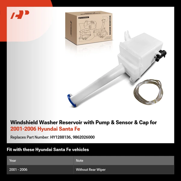 Windshield Washer Reservoir with Pump & Sensor & Cap for 2001-2006 Hyundai Santa Fe