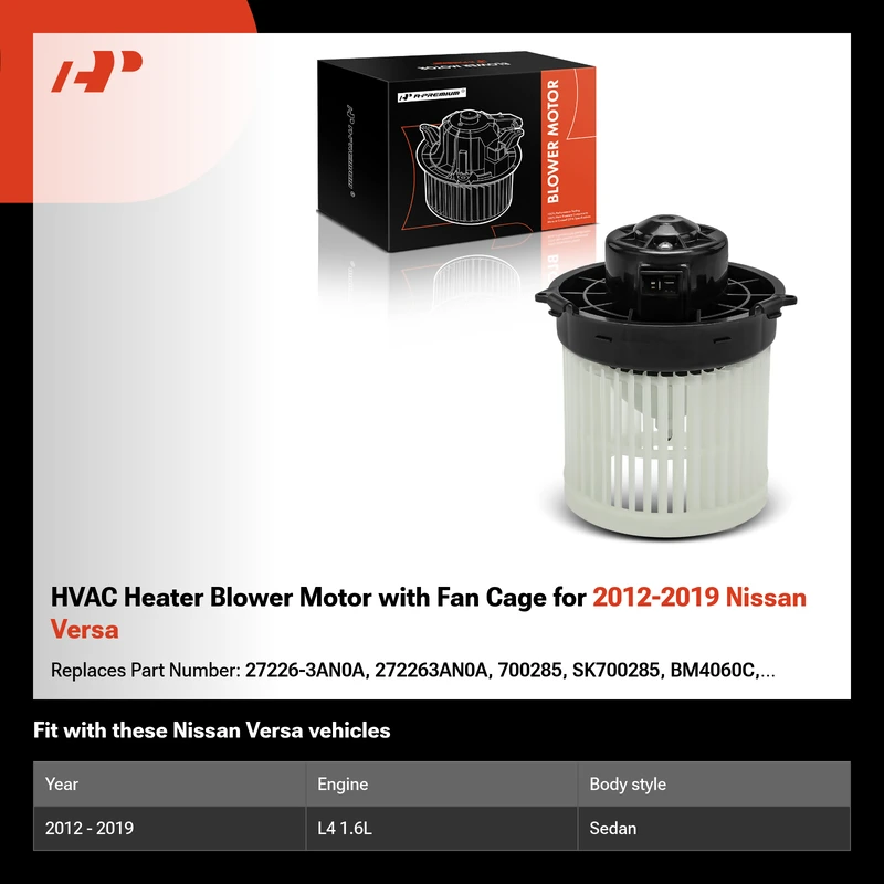 HVAC Heater Blower Motor with Fan Cage for 2012-2019 Nissan Versa