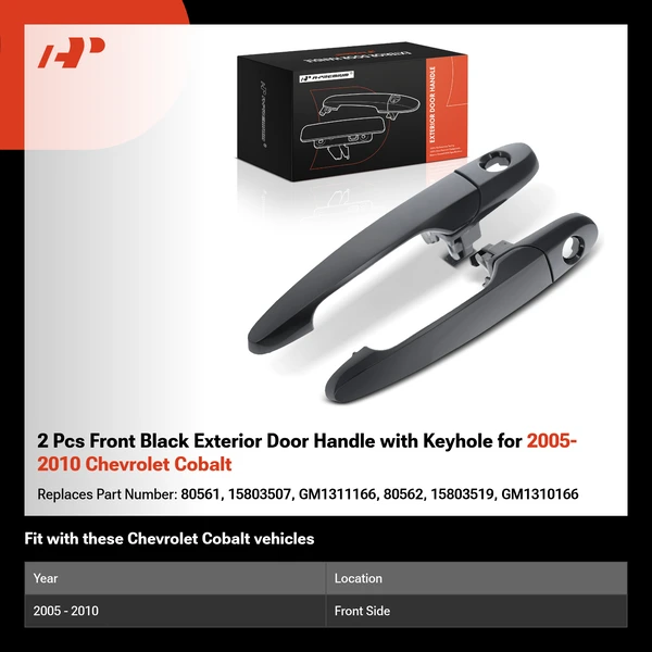 2 Pcs Front Black Exterior Door Handle with Keyhole for 2005-2010 Chevrolet Cobalt