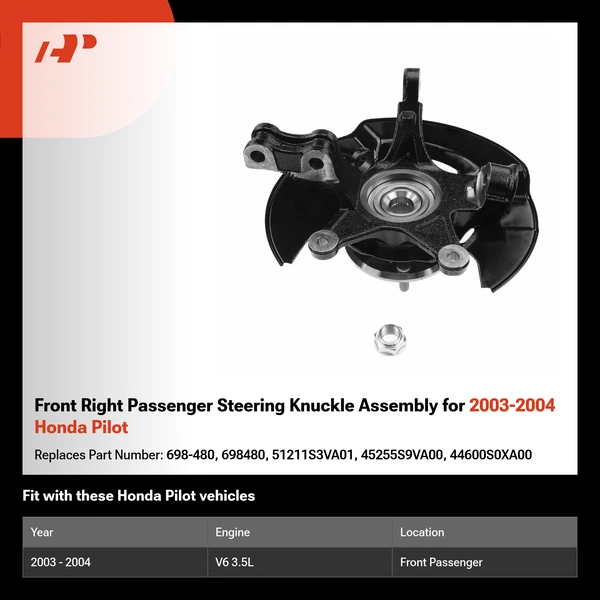 Front Right Passenger Steering Knuckle Assembly for 2003-2004 Honda Pilot