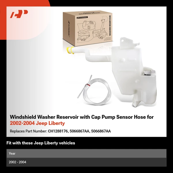 Windshield Washer Reservoir with Cap Pump Sensor Hose for 2002-2004 Jeep Liberty