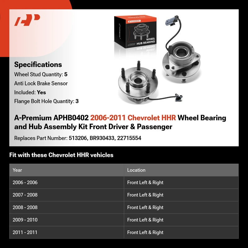 A-Premium APHB0402 2006-2011 Chevrolet HHR Wheel Bearing and Hub Assembly Kit Front Driver & Passenger