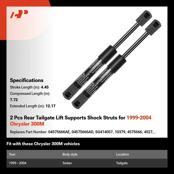 2 Pcs Rear Tailgate Lift Supports Shock Struts for 1999-2004 Chrysler 300M