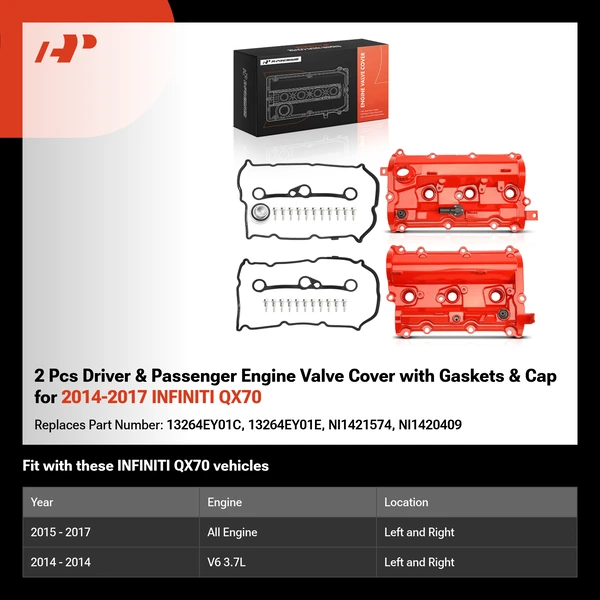 2 Pcs Driver & Passenger Engine Valve Cover with Gaskets & Cap for 2014-2017 INFINITI QX70