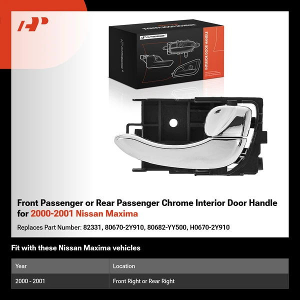 Front Passenger or Rear Passenger Chrome Interior Door Handle for 2000-2001 Nissan Maxima