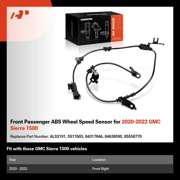Front Passenger ABS Wheel Speed Sensor for 2020-2022 GMC Sierra 1500