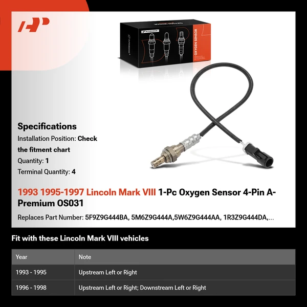 1993 1995-1997 Lincoln Mark VIII 1-Pc Oxygen Sensor 4-Pin A-Premium OS031