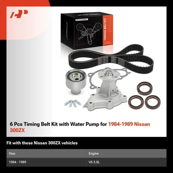 6 Pcs Timing Belt Kit with Water Pump for 1984-1989 Nissan 300ZX