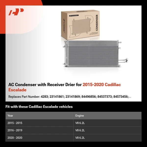 AC Condenser with Receiver Drier for 2015-2020 Cadillac Escalade