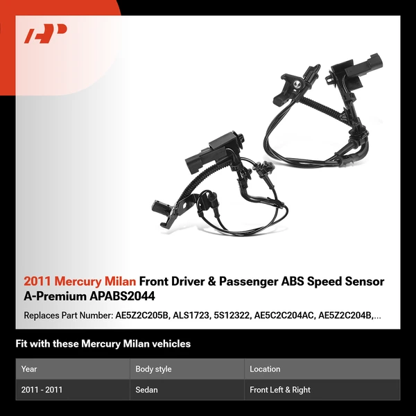 2011 Mercury Milan Front Driver & Passenger ABS Speed Sensor A-Premium APABS2044