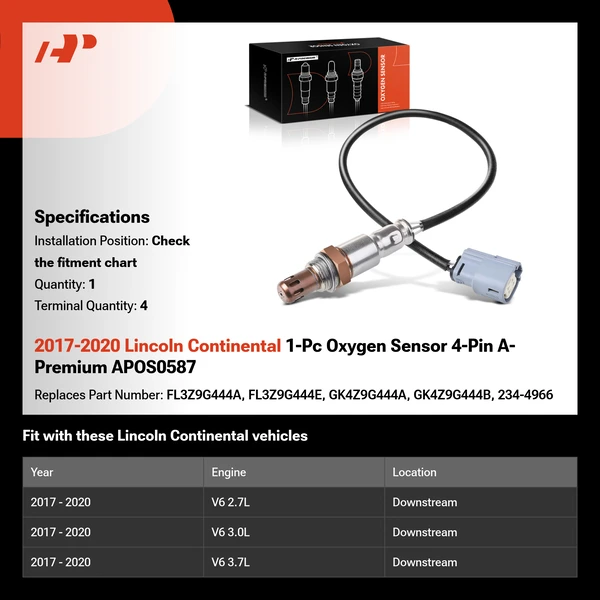 2017-2020 Lincoln Continental 1-Pc Oxygen Sensor 4-Pin A-Premium APOS0587