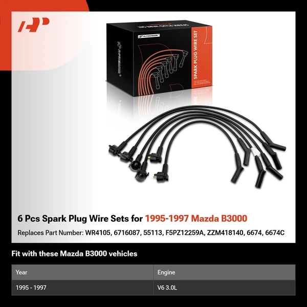 6 Pcs Spark Plug Wire Sets for 1995-1997 Mazda B3000