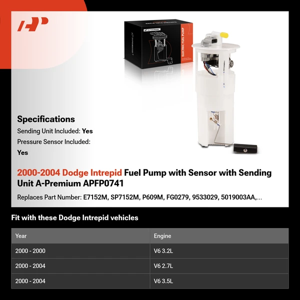 2000-2004 Dodge Intrepid Fuel Pump with Sensor with Sending Unit A-Premium APFP0741