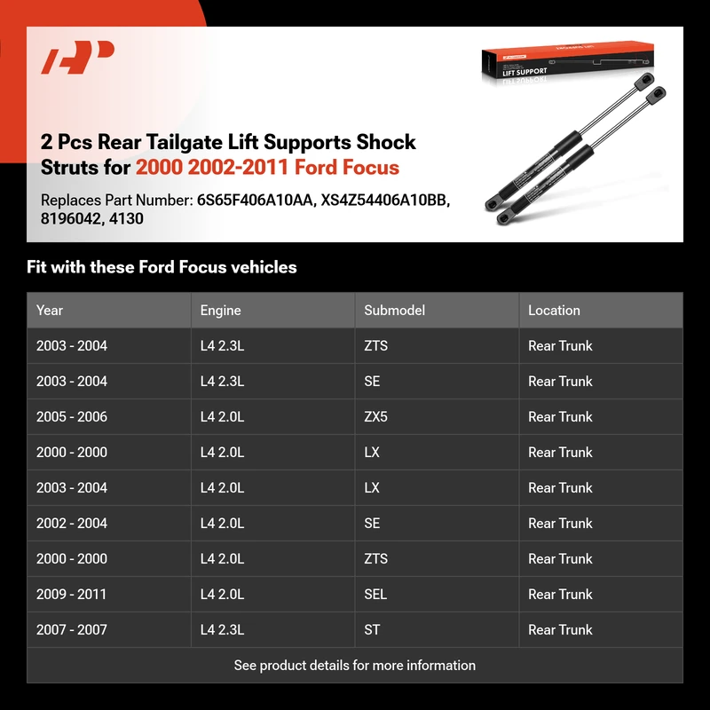 2 Pcs Rear Tailgate Lift Supports Shock Struts for 2000 2002-2011 Ford Focus