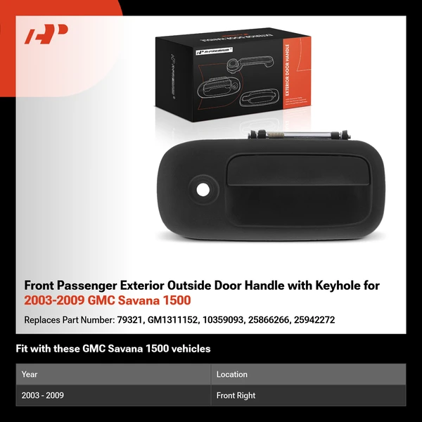 Front Passenger Exterior Outside Door Handle with Keyhole for 2003-2009 GMC Savana 1500