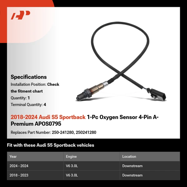 2018-2024 Audi S5 Sportback 1-Pc Oxygen Sensor 4-Pin A-Premium APOS0795