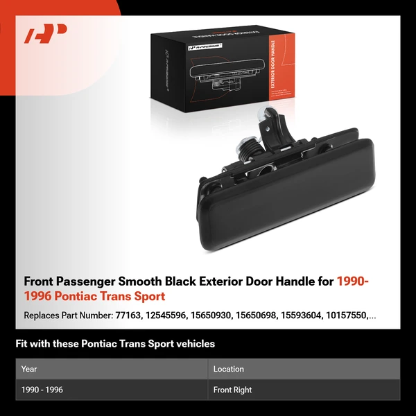 Front Passenger Smooth Black Exterior Door Handle for 1990-1996 Pontiac Trans Sport