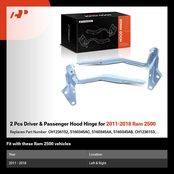 2 Pcs Driver & Passenger Hood Hinge for 2011-2018 Ram 2500