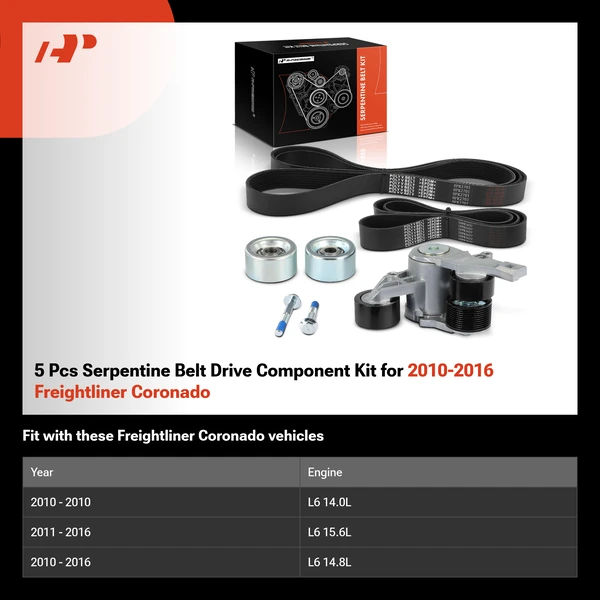 5 Pcs Serpentine Belt Drive Component Kit for 2010-2016 Freightliner Coronado