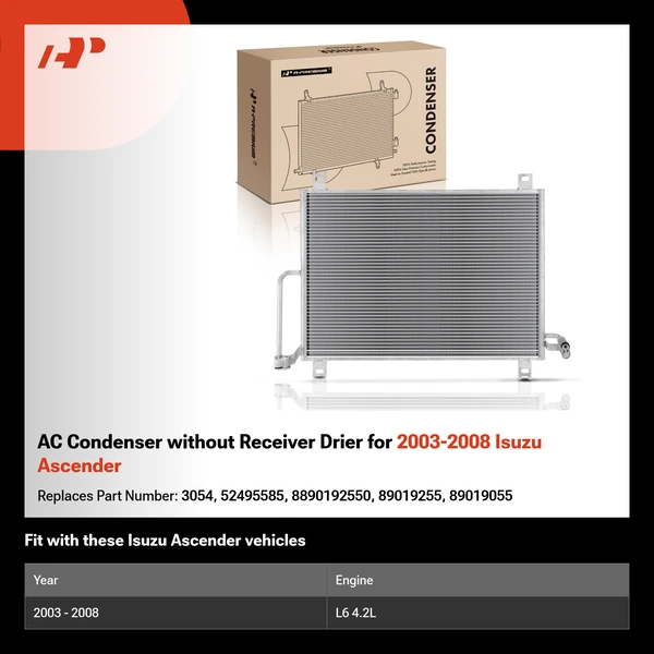 AC Condenser without Receiver Drier for 2003-2008 Isuzu Ascender