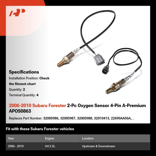 2006-2010 Subaru Forester 2-Pc Oxygen Sensor 4-Pin A-Premium APOS0863