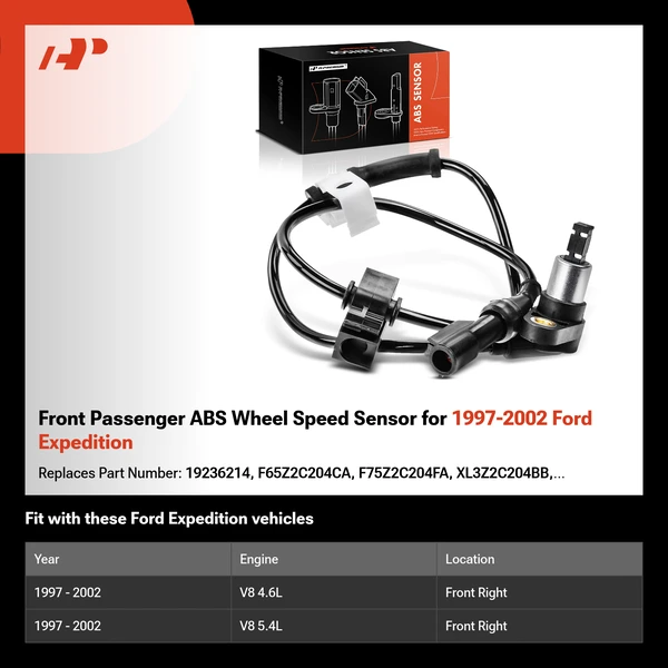 Front Passenger ABS Wheel Speed Sensor for 1997-2002 Ford Expedition