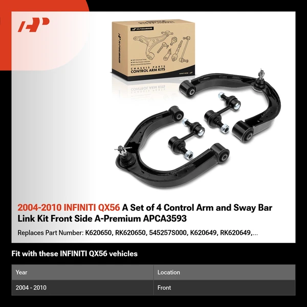 2004-2010 INFINITI QX56 A Set of 4 Control Arm and Sway Bar Link Kit Front Side A-Premium APCA3593