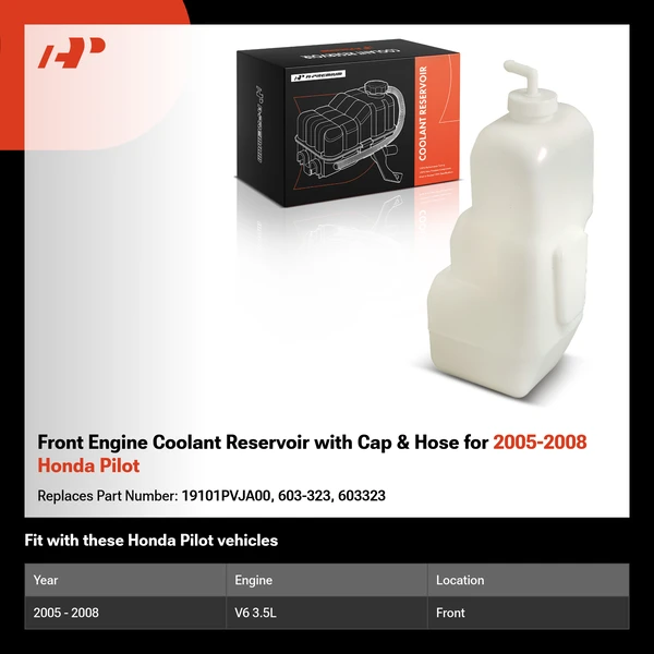 Front Engine Coolant Reservoir with Cap & Hose for 2005-2008 Honda Pilot