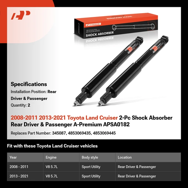 2008-2011 2013-2021 Toyota Land Cruiser 2-Pc Shock Absorber Rear Driver & Passenger A-Premium APSA0182