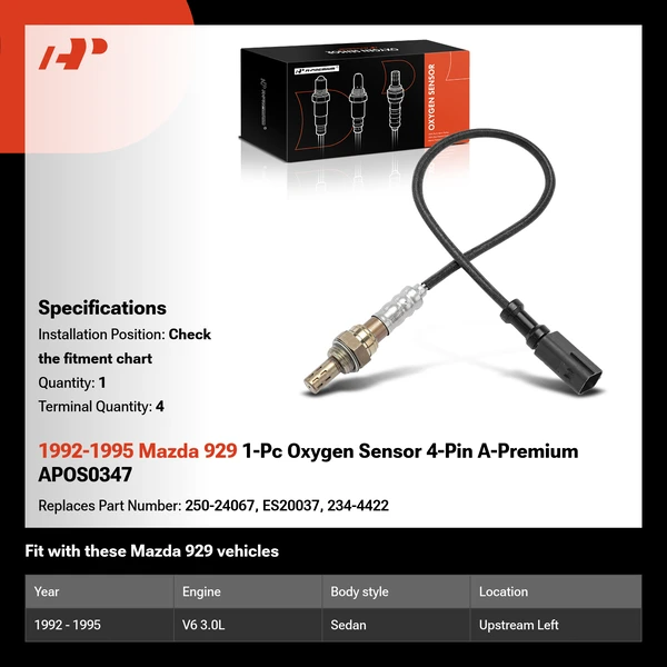 1992-1995 Mazda 929 1-Pc Oxygen Sensor 4-Pin A-Premium APOS0347