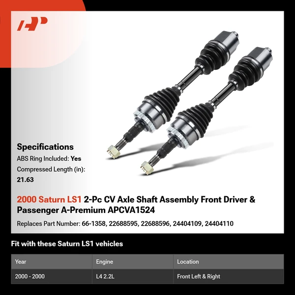 2000 Saturn LS1 2-Pc CV Axle Shaft Assembly Front Driver & Passenger A-Premium APCVA1524