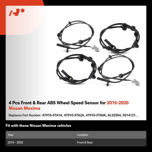 4 Pcs Front & Rear ABS Wheel Speed Sensor for 2016-2020 Nissan Maxima