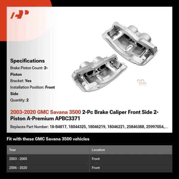 2003-2020 GMC Savana 3500 2-Pc Brake Caliper Front Side 2-Piston A-Premium APBC3371