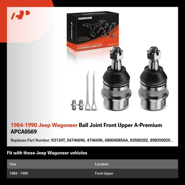 1984-1990 Jeep Wagoneer Ball Joint Front Upper A-Premium APCA0569