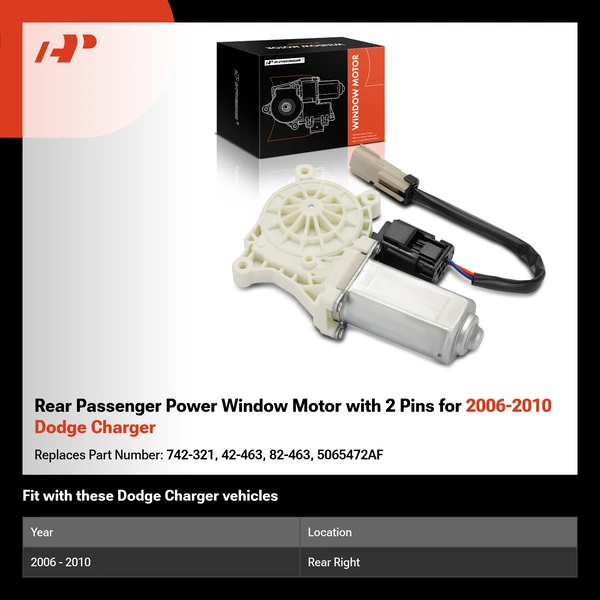 Rear Passenger Power Window Motor with 2 Pins for 2006-2010 Dodge Charger