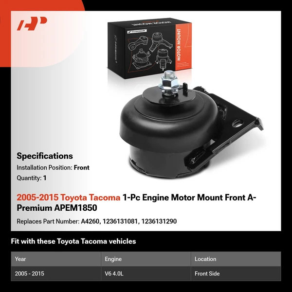 2005-2015 Toyota Tacoma 1-Pc Engine Motor Mount Front A-Premium APEM1850