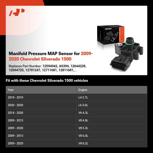 Manifold Pressure MAP Sensor for 2009-2020 Chevrolet Silverado 1500