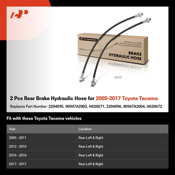 2 Pcs Rear Brake Hydraulic Hose for 2005-2017 Toyota Tacoma
