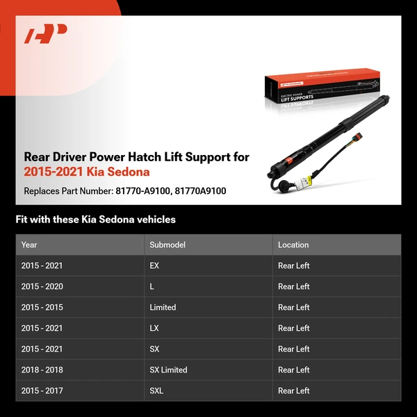 Rear Driver Power Hatch Lift Support for 2015-2021 Kia Sedona