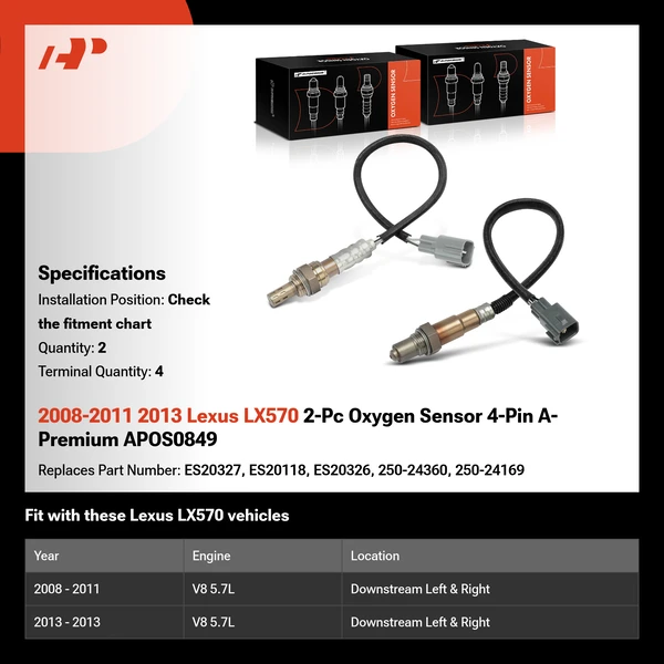 2008-2011 2013 Lexus LX570 2-Pc Oxygen Sensor 4-Pin A-Premium APOS0849