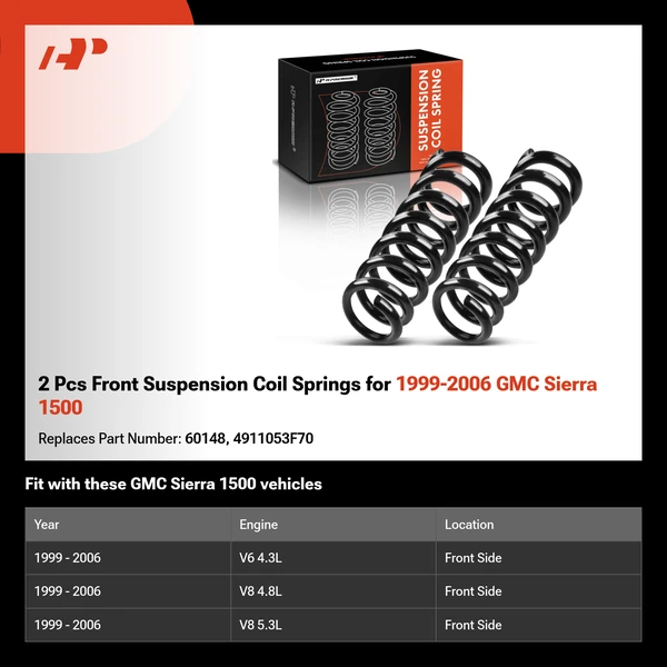 2 Pcs Front Suspension Coil Springs for 1999-2006 GMC Sierra 1500