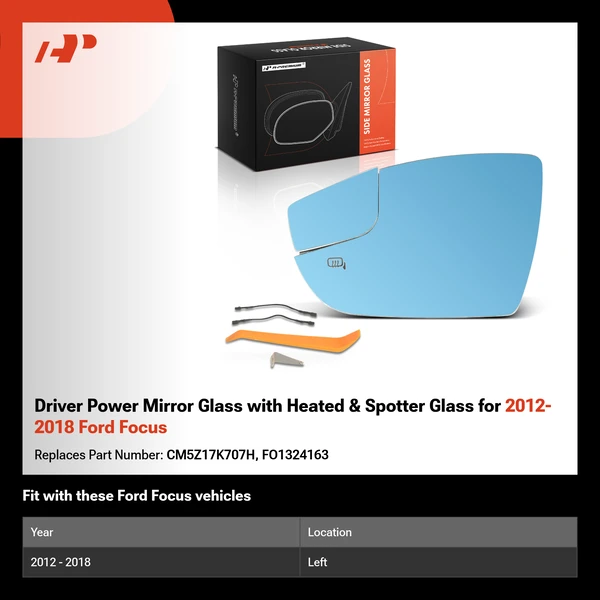 Driver Power Mirror Glass with Heated & Spotter Glass for 2012-2018 Ford Focus