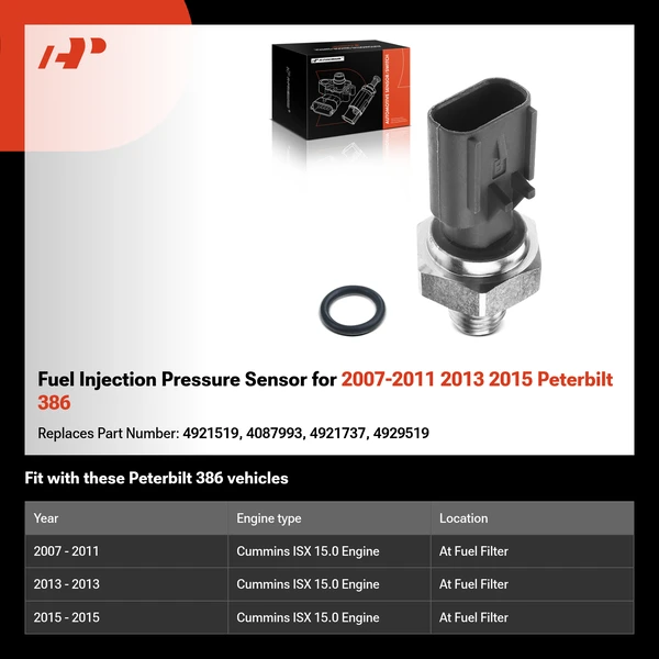 Fuel Injection Pressure Sensor for 2007-2011 2013 2015 Peterbilt 386