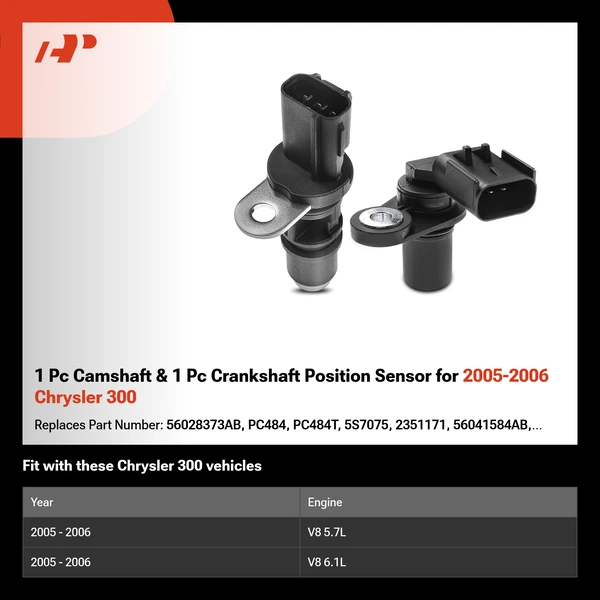 1 Pc Camshaft & 1 Pc Crankshaft Position Sensor for 2005-2006 Chrysler 300