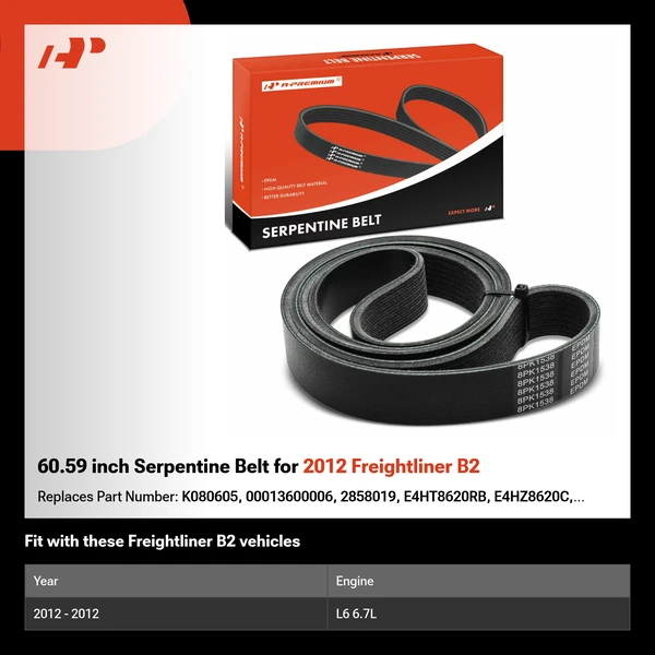60.59 inch Serpentine Belt for 2012 Freightliner B2