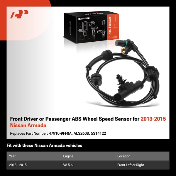 Front Driver or Passenger ABS Wheel Speed Sensor for 2013-2015 Nissan Armada
